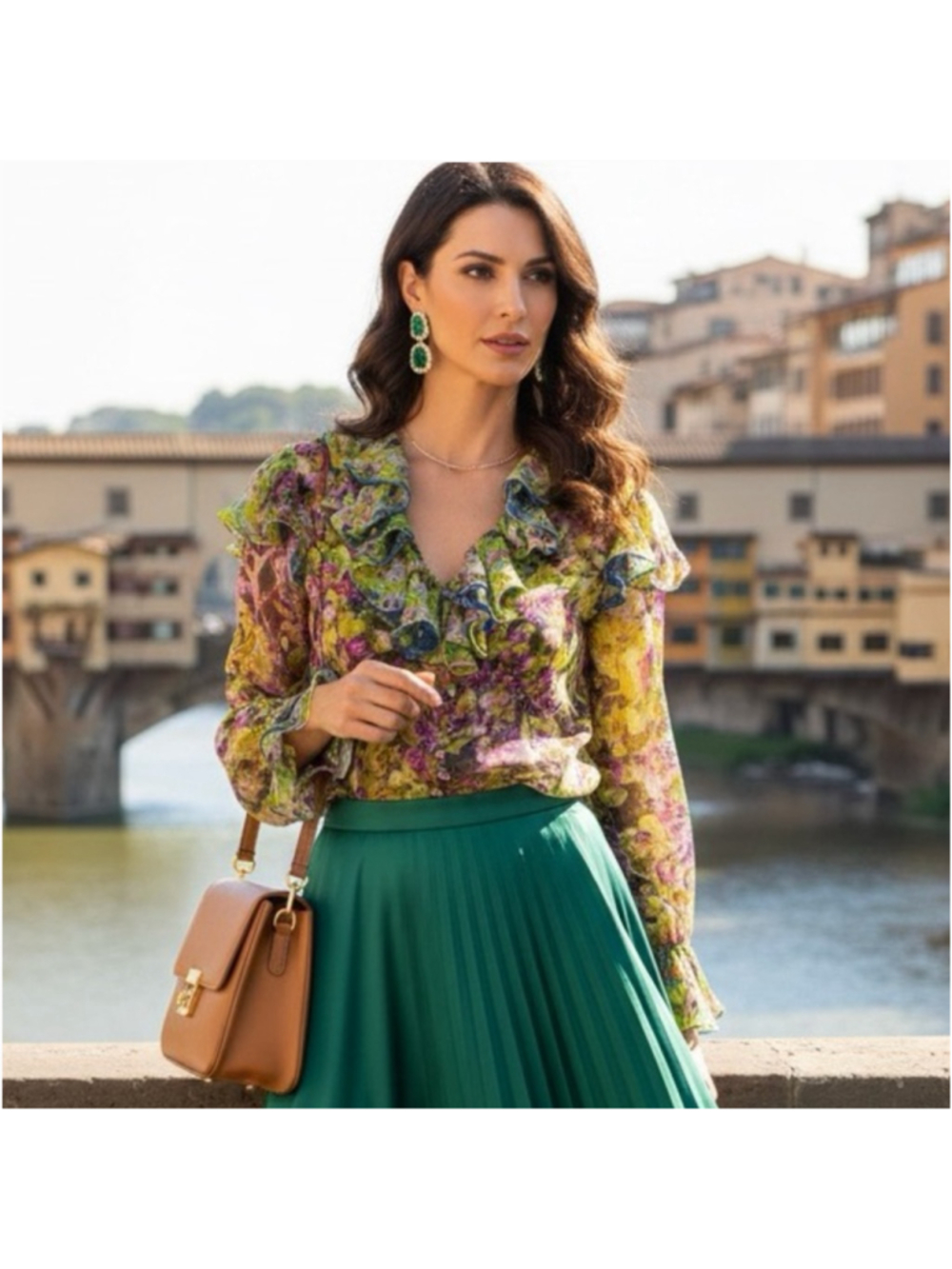 Roberto Cavalli Floral Silk Ruffle Trim Blouse Size 44 Made in Italy